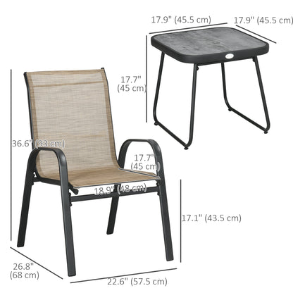 Outdoor Bistro Set of 3, 3 Piece Patio Set with Breathable Mesh Fabric, Stackable Chairs and Square Table, Brown at Gallery Canada