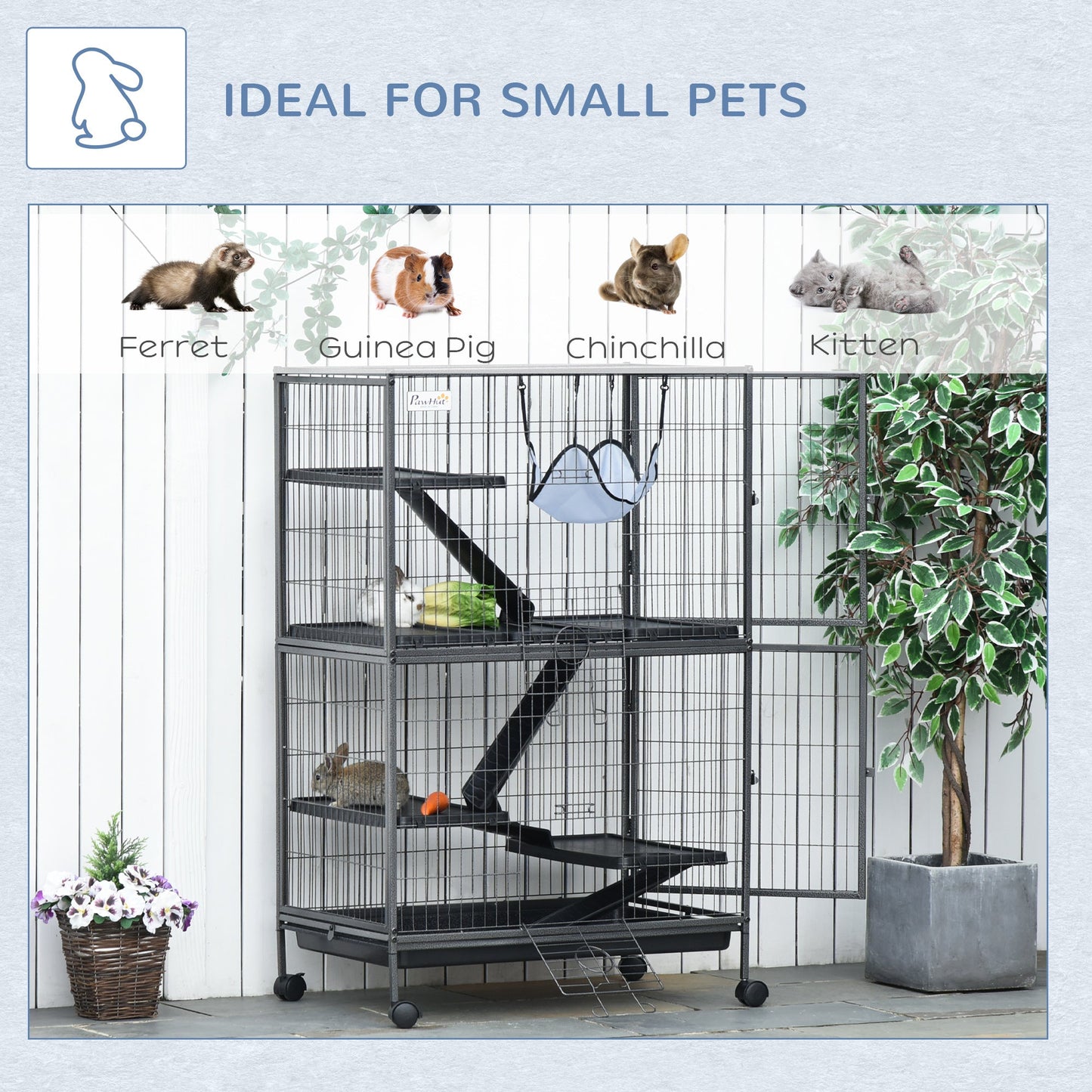 5-Tier Rolling Small Animal Cage, Deluxe Guinea Pig Cage, Ferret Cage for Mink Chinchilla Kitten Rabbit, Light Grey at Gallery Canada