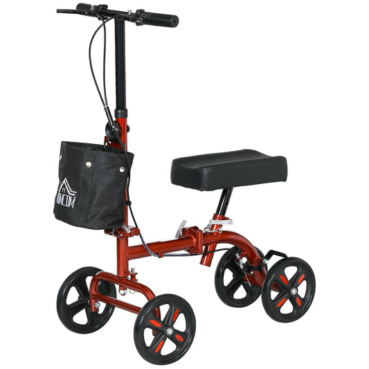 Steerable Knee Walker, Foldable Knee Scooter with Dual Braking System, Adjustable Height, Crutch Alternative, Red - Gallery Canada
