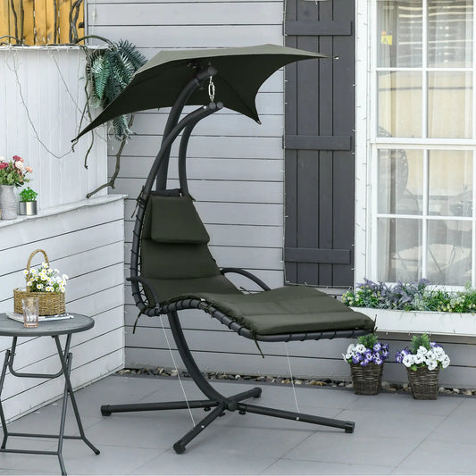 Outdoor Hammock Chair with Stand, Padded Cushion, Canopy, Charcoal Grey Patio Swings with Stand Charcaol Grey at Gallery Canada