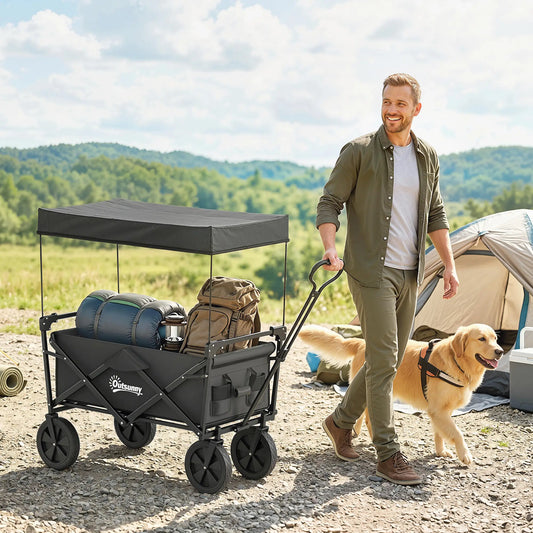 Steel Frame Folding Garden Cart, Collapsible Wagon, Removable Canopy Folding Garden Carts Black at Gallery Canada