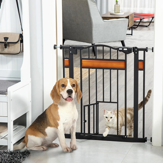 29.1''-31.5'' Wide Dog Gate with Cat Door, Auto Close, Double Lock, Black Houses, Kennels & Pens Black at Gallery Canada