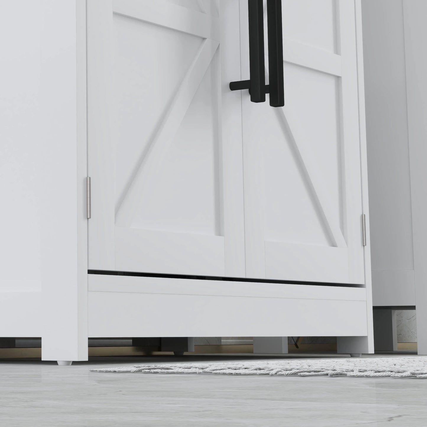 Farmhouse Pedestal Sink Cabinet, Bathroom Storage with 2 Barn Doors, Adjustable Shelf, White Bathroom Cabinets at Gallery Canada