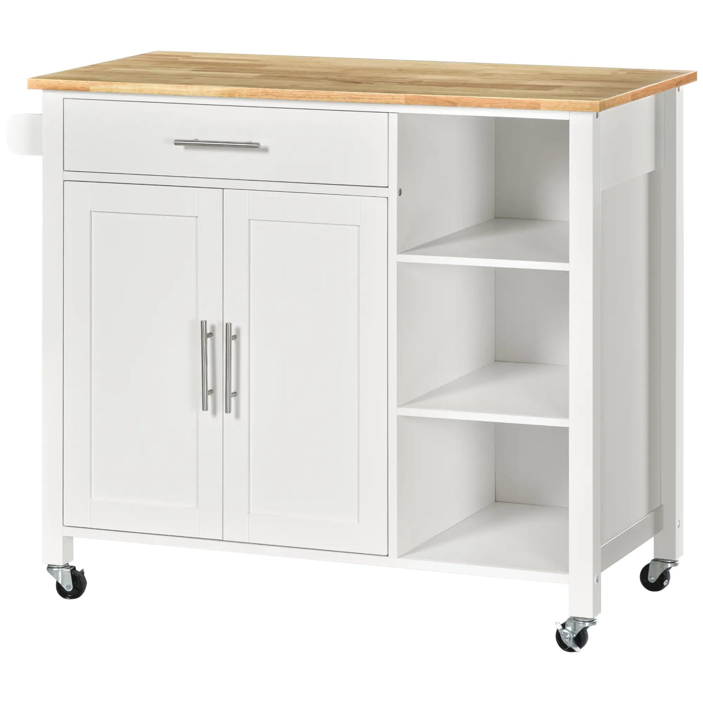 Wooden Rolling Kitchen Island, 360° Swivel Wheels, Drawer, Towel Rack, White Kitchen Islands & Kitchen Carts at Gallery Canada