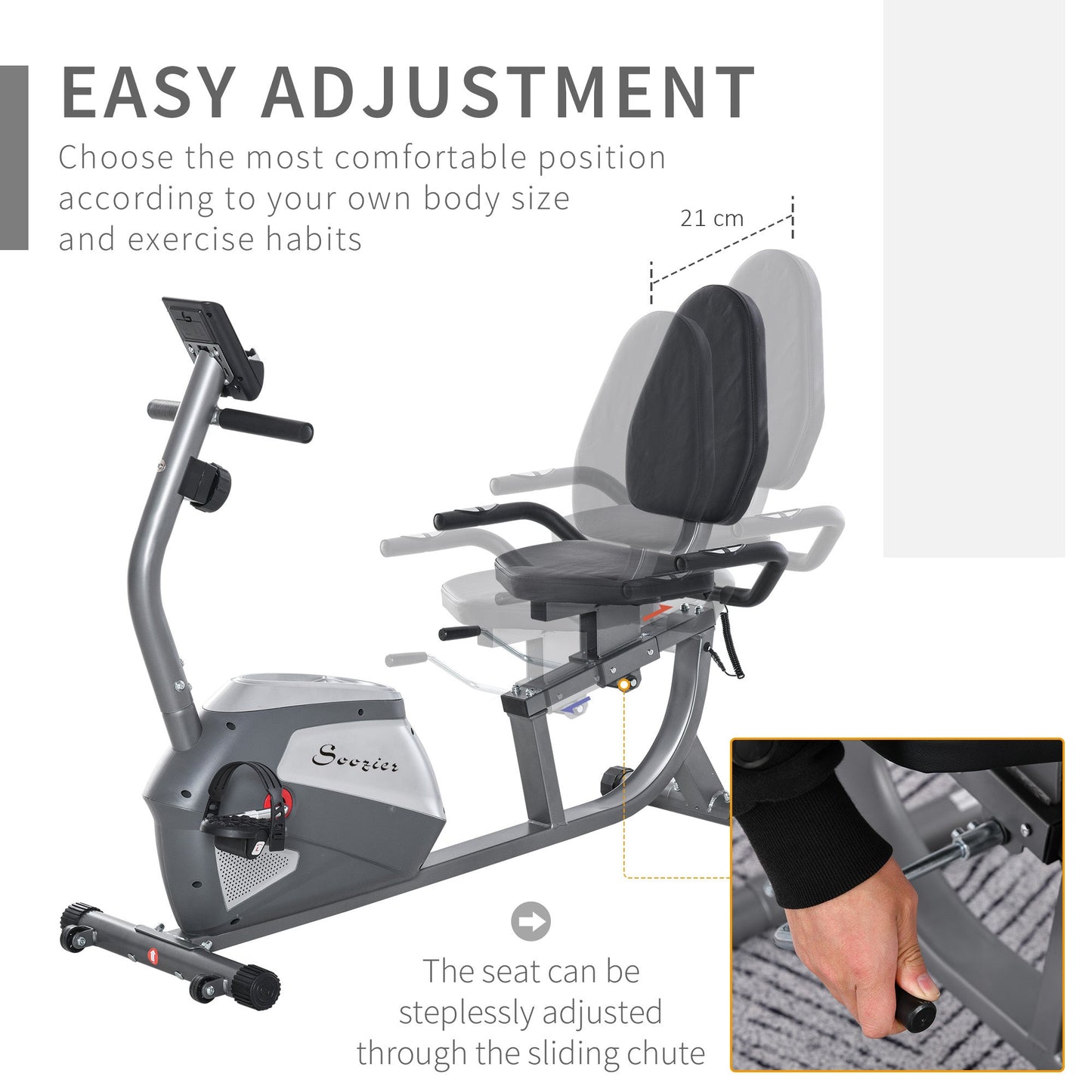 Recumbent Exercise Bike Indoor Magnetic Fitness Training Bike Stationary Workout Cycling Bike with 8 Adjustable Resistance, Pad Holder Bottle Holder LCD Monitor, Grey at Gallery Canada