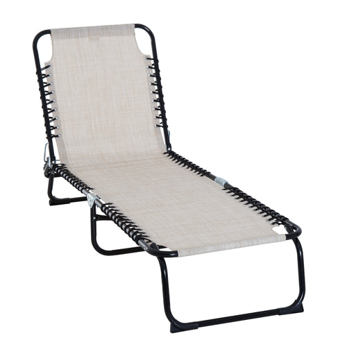 Folding Outdoor Lounge Chair, 4-Level Adjustable Backrest Chaise Lounge, Portable Tanning Chair, Beach Bed with Breathable Mesh for Beach, Yard, Patio, Beige
