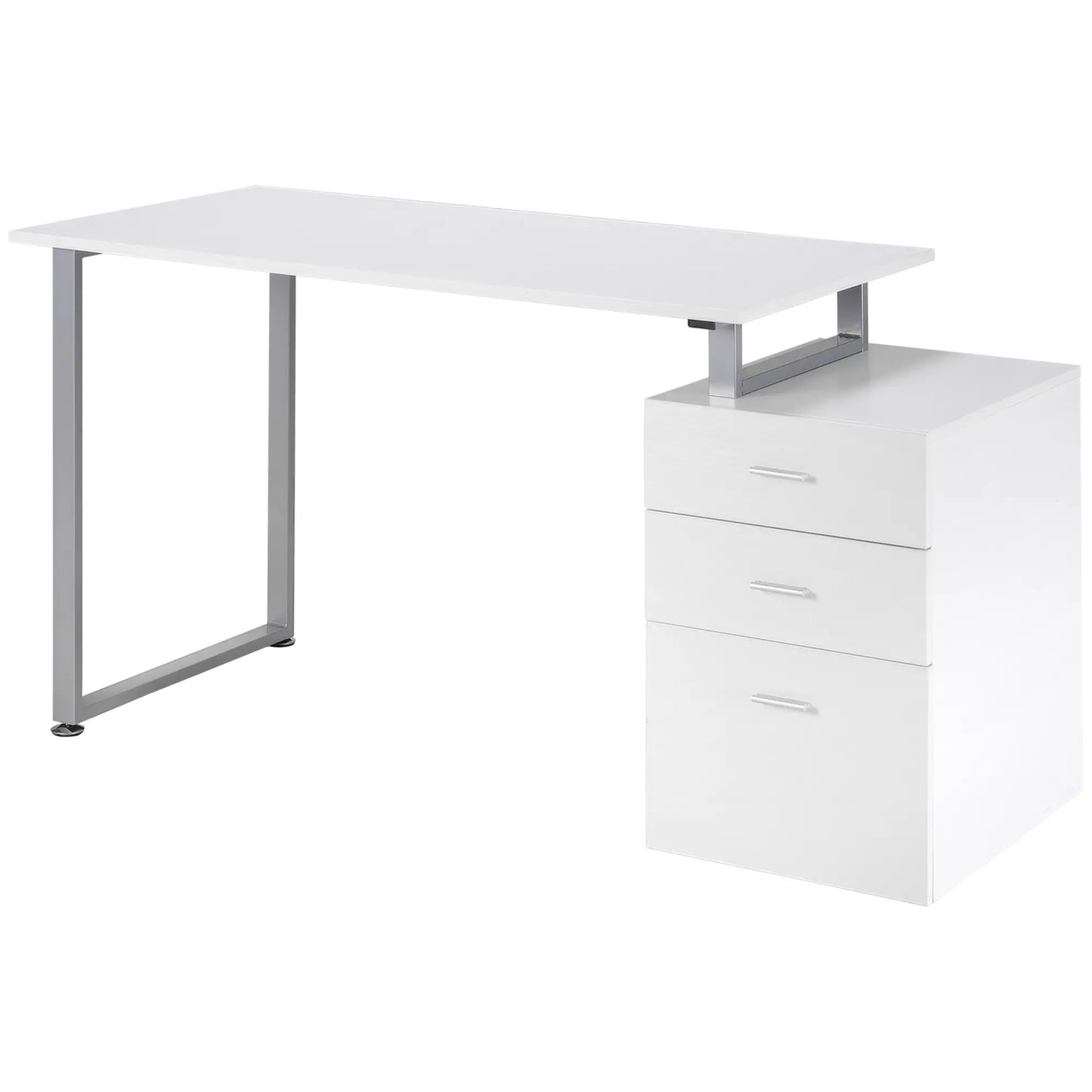 47" L Computer Desk, Metal Frame, Reversible File Drawers, White Writing Desks at Gallery Canada