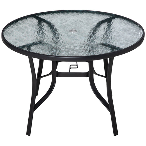 42 inch Patio Dining Table with Umbrella Hole Round Outdoor Bistro Table for Garden Lawn Backyard, Steel