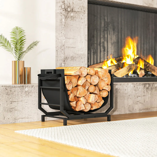 Firewood Rack Outdoor, Heavy-Duty Log Holder with Tote Bag Firewood Racks Black at Gallery Canada