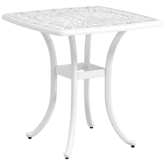 21" Square Outdoor End Table, Cast Aluminum Patio Side Table with Umbrella Hole for Garden, Balcony, Poolside, White - Gallery Canada