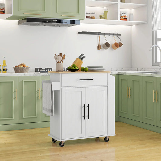 Rolling Kitchen Island with Wheels, Power Outlets, Drawer, Doors Kitchen Islands & Kitchen Carts White, Oak at Gallery Canada