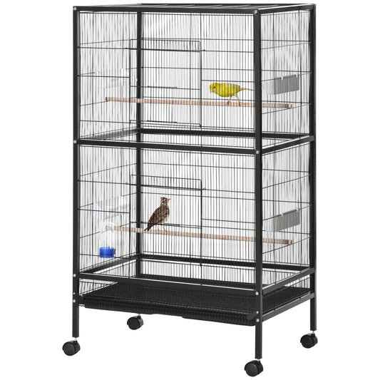 Bird Cage Conure Parrot Budgie Cage with Bird Perch &; Wheels, Black - Gallery Canada