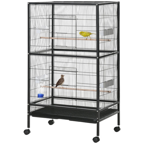 Bird Cage Conure Parrot Budgie Cage with Bird Perch &; Wheels, Black