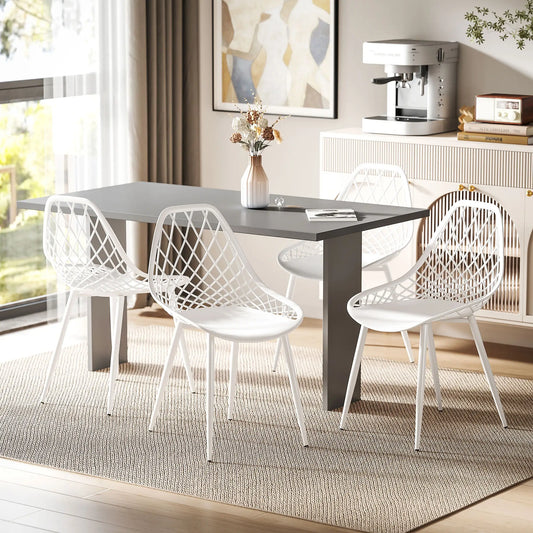 Modern Dining Chairs Set of 4, Plastic with Metal Legs, White Dining Chairs White at Gallery Canada