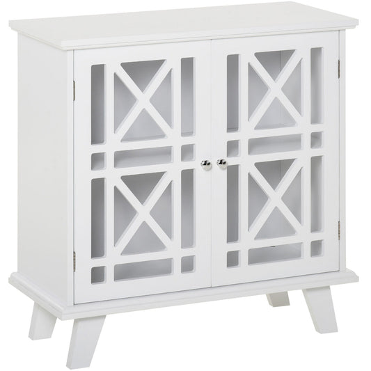 Storage Cabinet with Fretwork Doors and Shelf, Modern Freestanding Sideboard, Buffet, White - Gallery Canada