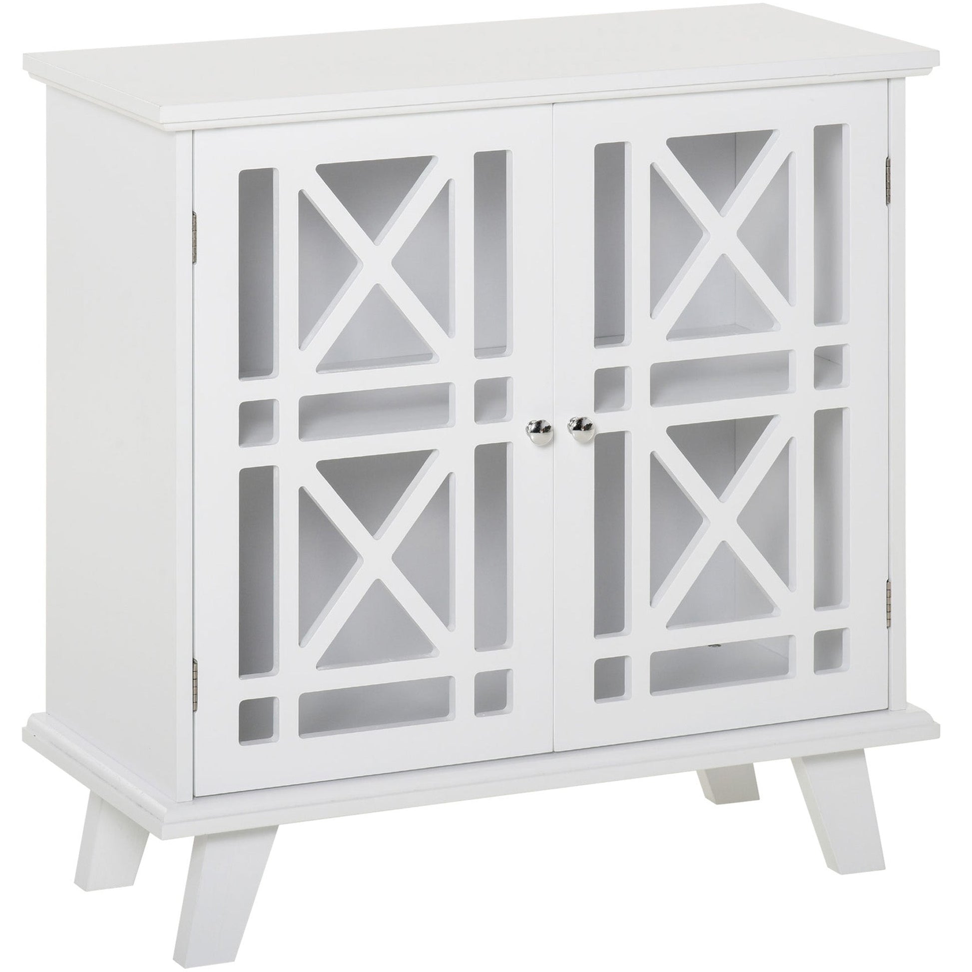 Storage Cabinet with Fretwork Doors and Shelf, Modern Freestanding Sideboard, Buffet, White at Gallery Canada