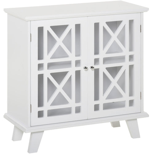 Storage Cabinet with Fretwork Doors and Shelf, Modern Freestanding Sideboard, Buffet, White