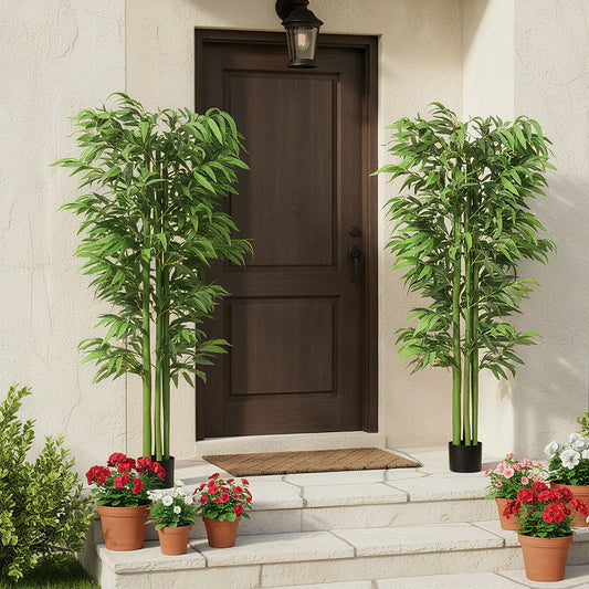 6FT Artificial Bamboo Trees Set of 2, Fake Plants with Nursery Pot Artificial Trees Green at Gallery Canada