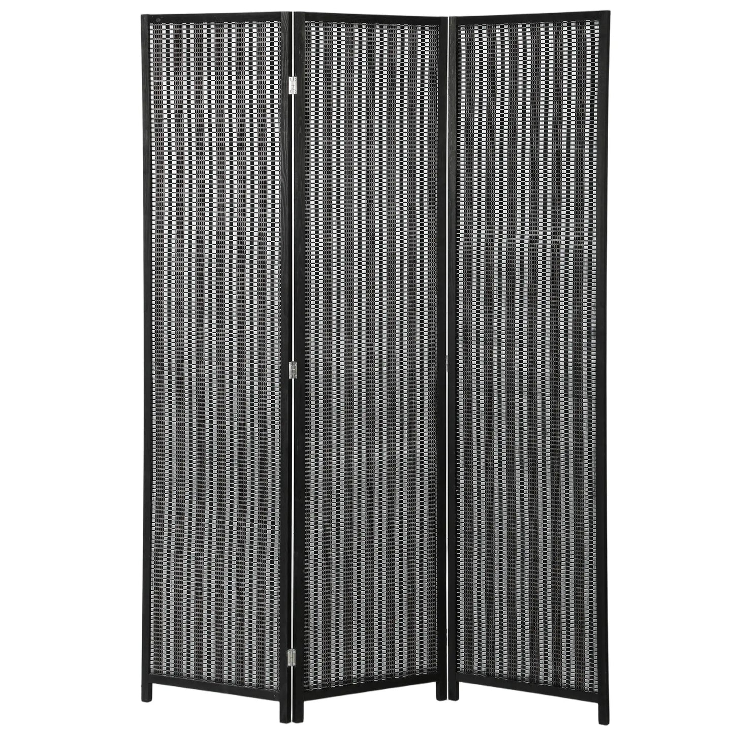 3 Panel Folding Privacy Screen, Handwoven Bamboo Pine Wood Frame, Black Room Dividers at Gallery Canada