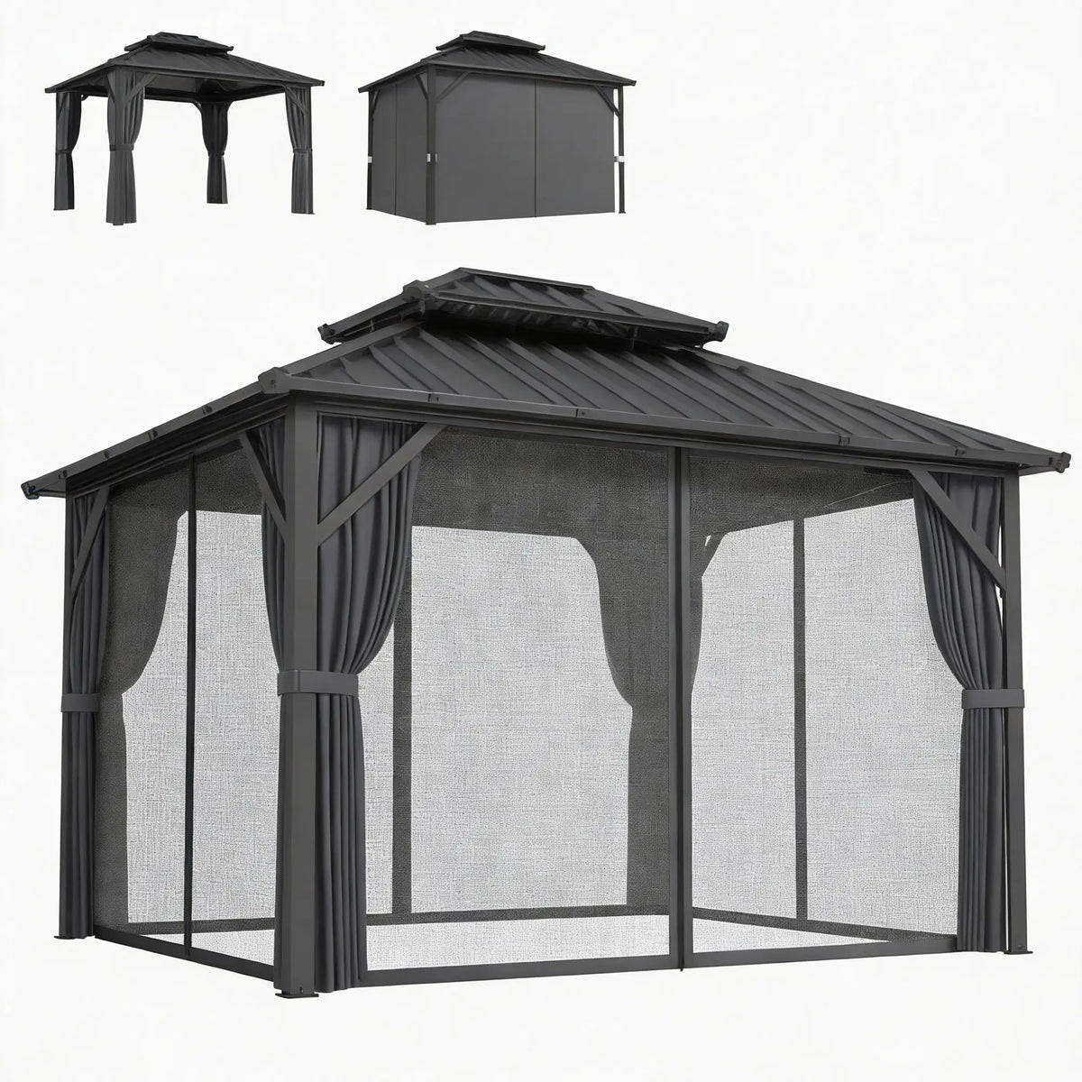 10' x 12' Hardtop Gazebo, Aluminum Frame, Galvanized Steel Roof, Dark Grey Gazebos at Gallery Canada