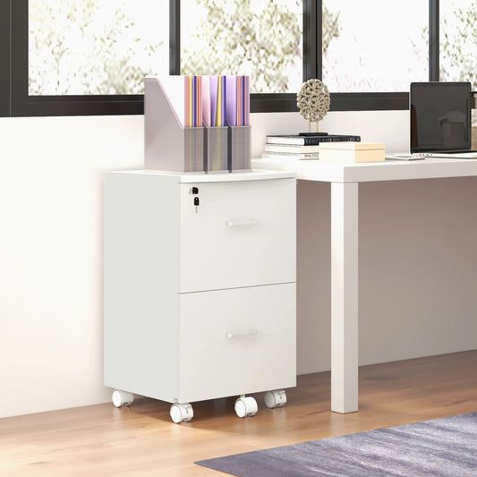 2 Drawer Mobile File Cabinet with Lock, Wood, Letter and A4 Size, White Office Cabinets & Cupboards White at Gallery Canada