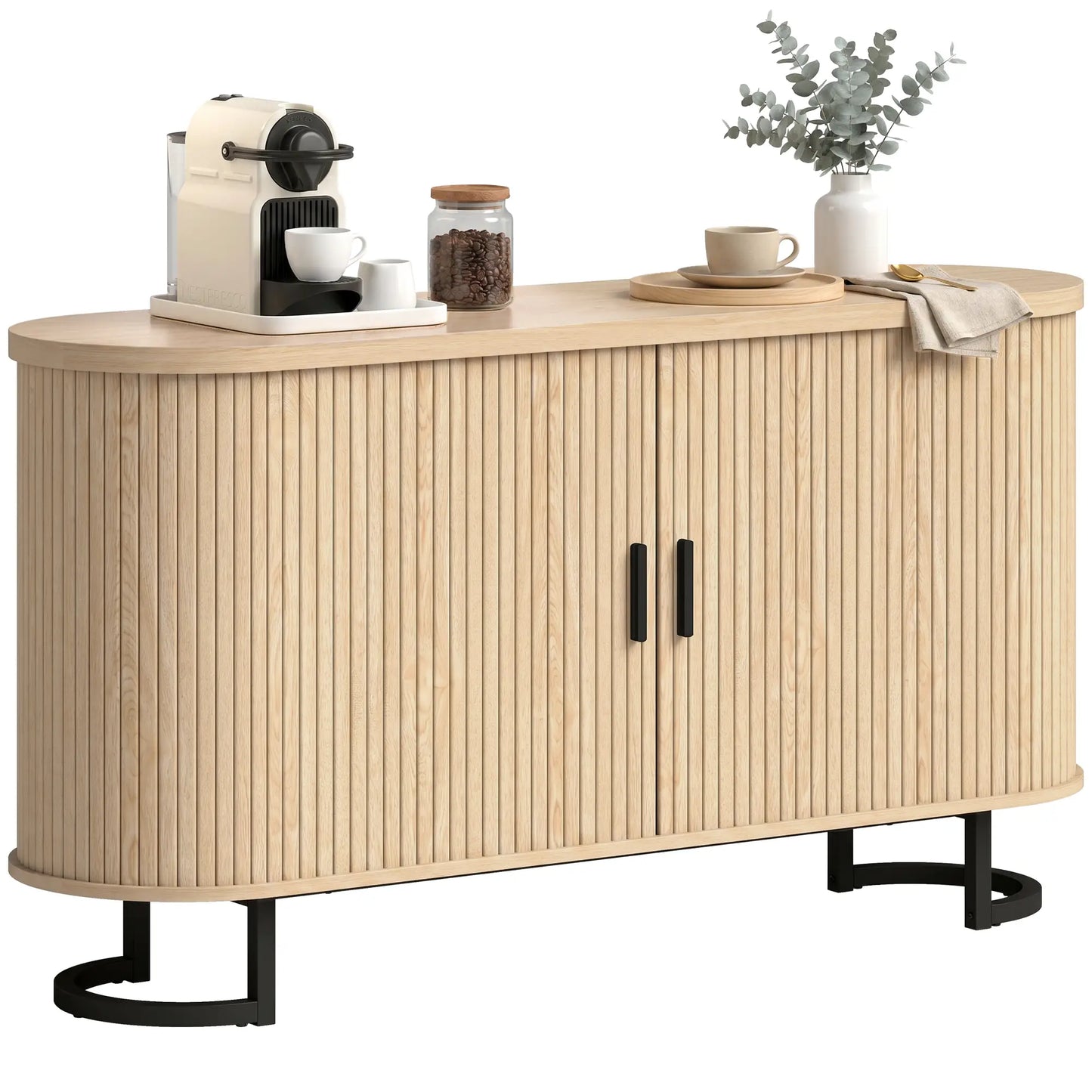 Fluted Sideboard Buffet Cabinet, 55", Natural Bar Cabinets at Gallery Canada