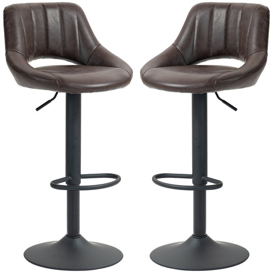 Swivel Bar Stools Set of 2, Faux Leather Upholstered Counter Height Barstools with Round Metal Base