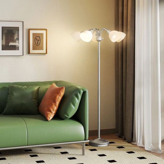 Arc Tree Floor Lamp with 5 Adjustable Rotating Lights, Modern Standing Gooseneck Reading Light for Living Room Bedroom Office, Satin Nickel Floor Lamps & Ceiling Fan Lights Bronze at Gallery Canada