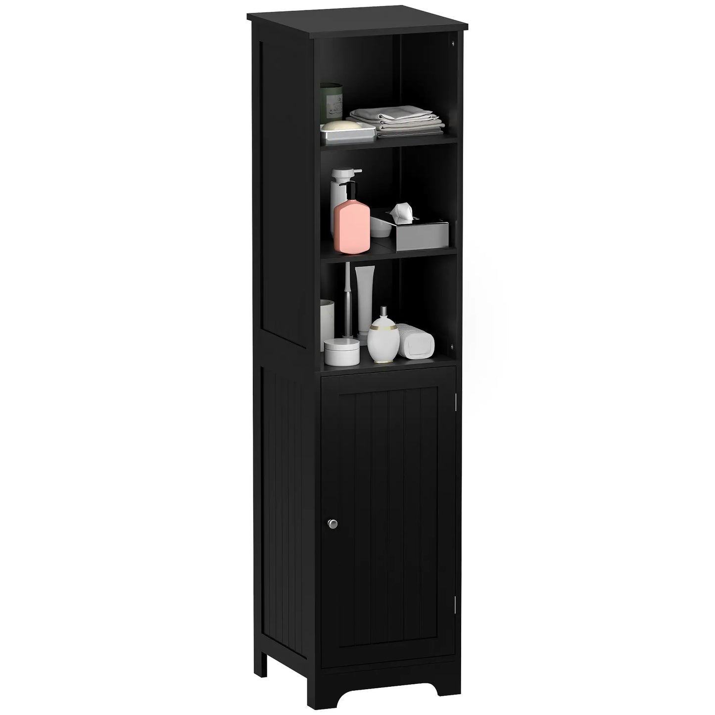 Tall Bathroom Storage Cabinet, Freestanding with Adjustable Shelf, 3 Open Shelves, Black Bathroom Cabinets at Gallery Canada