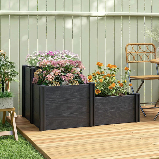 3-Tier Elevated Garden Box, Vinyl Raised Bed Kit, Grey Wood Effect, Grey Wooden Planter Boxes Grey Wood Effect at Gallery Canada
