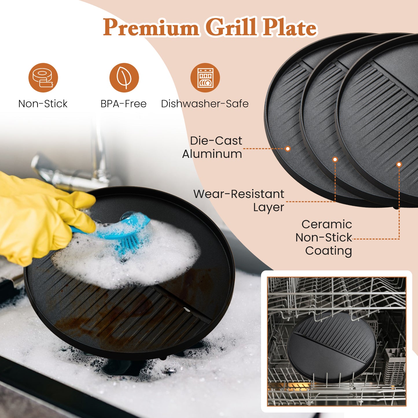 Electric BBQ Grill 1200W, 2-Zone Non-Stick Grilling Plate, Black Outdoor Grills at Gallery Canada