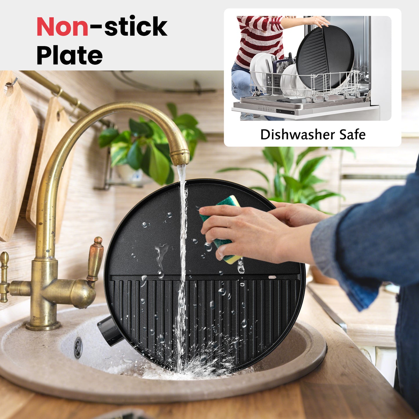 Electric BBQ Grill 1200W Indoor Outdoor Grill with 2-Zone Non-Stick Grilling Plate-RE, Red Outdoor Grills at Gallery Canada