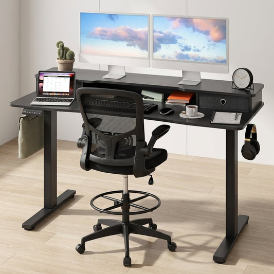 Electric Height Adjustable Standing Desk, Drafting Chair Set, Storage Drawers Home Office Options at Gallery Canada