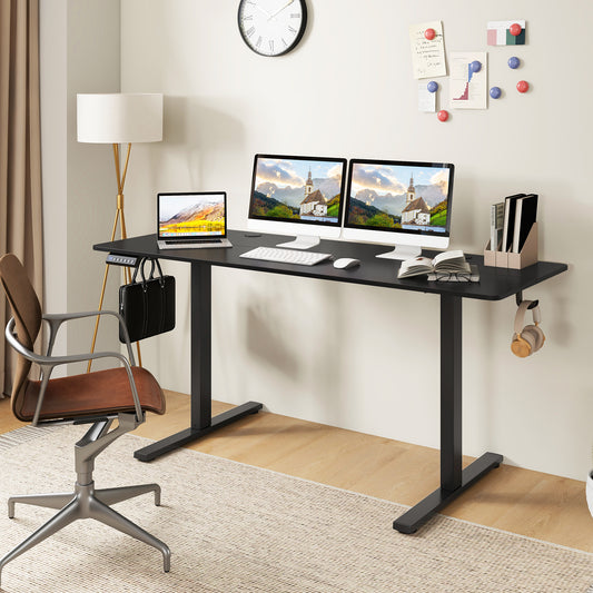 Electric Standing Desk, 3 Memory Heights, 2 Hanging Hooks, Cable Holes, Black Standing Desks Black at Gallery Canada