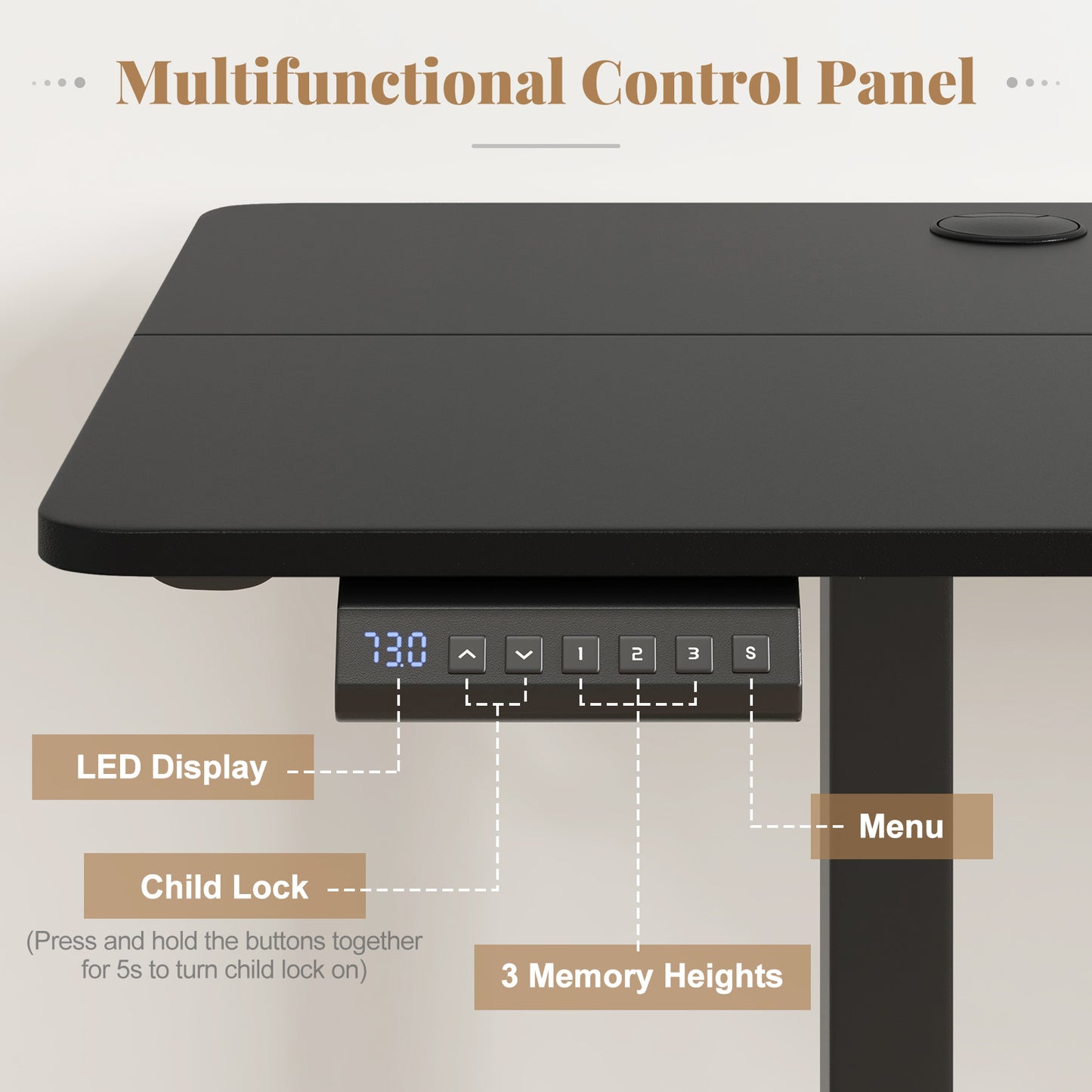 Electric Standing Desk, 3 Memory Heights, 2 Hanging Hooks, Cable Holes, Black Standing Desks at Gallery Canada