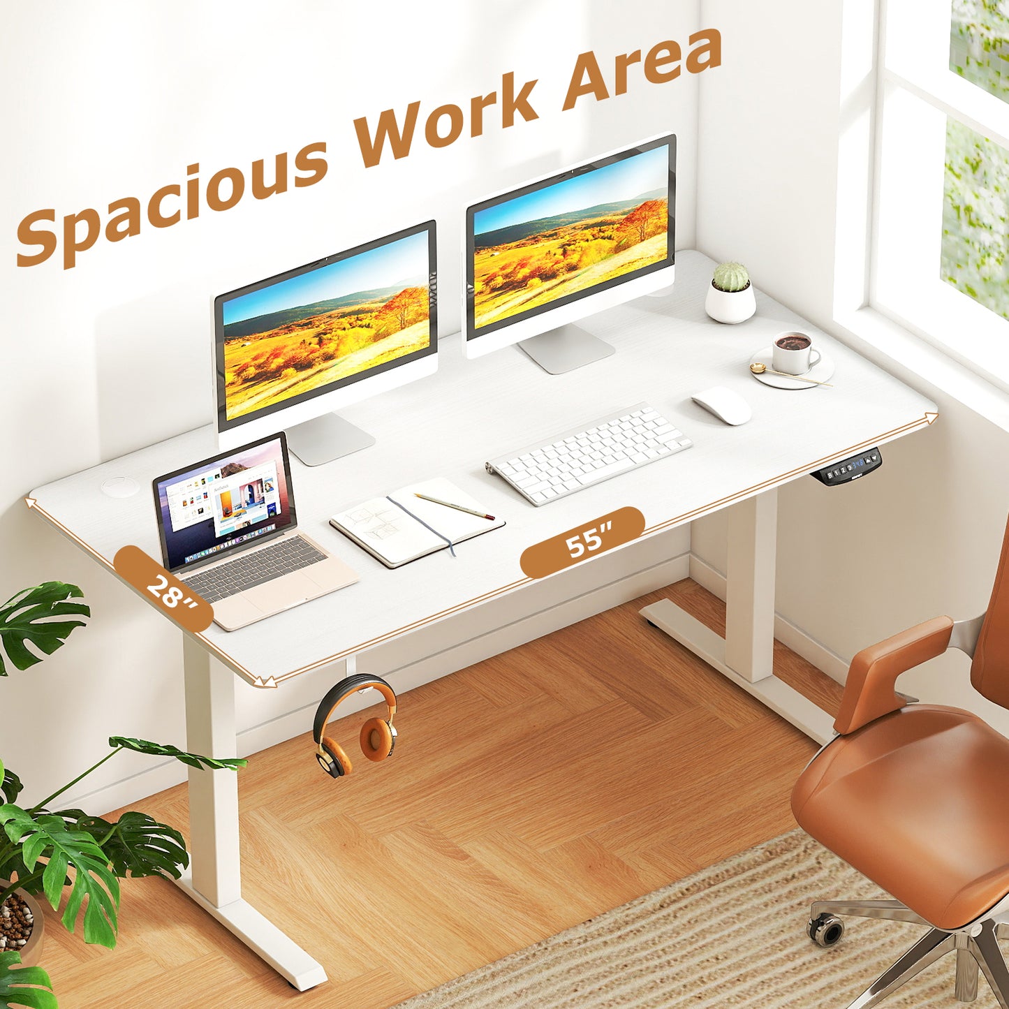 Electric Standing Desk Height Adjustable with 3 Memory Heights White-L, White