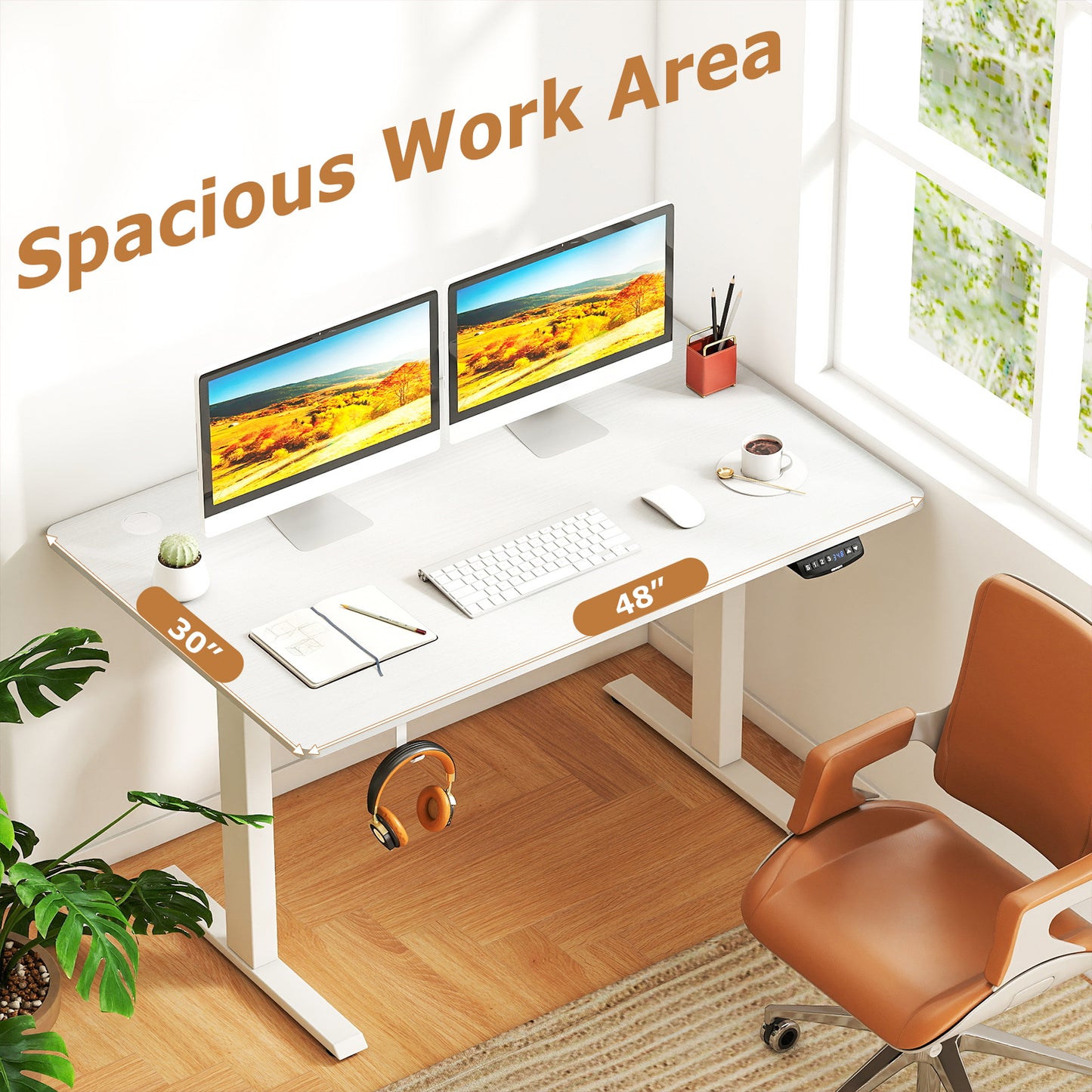 Electric Standing Desk Height Adjustable with 3 Memory Heights White-M, White Standing Desks at Gallery Canada