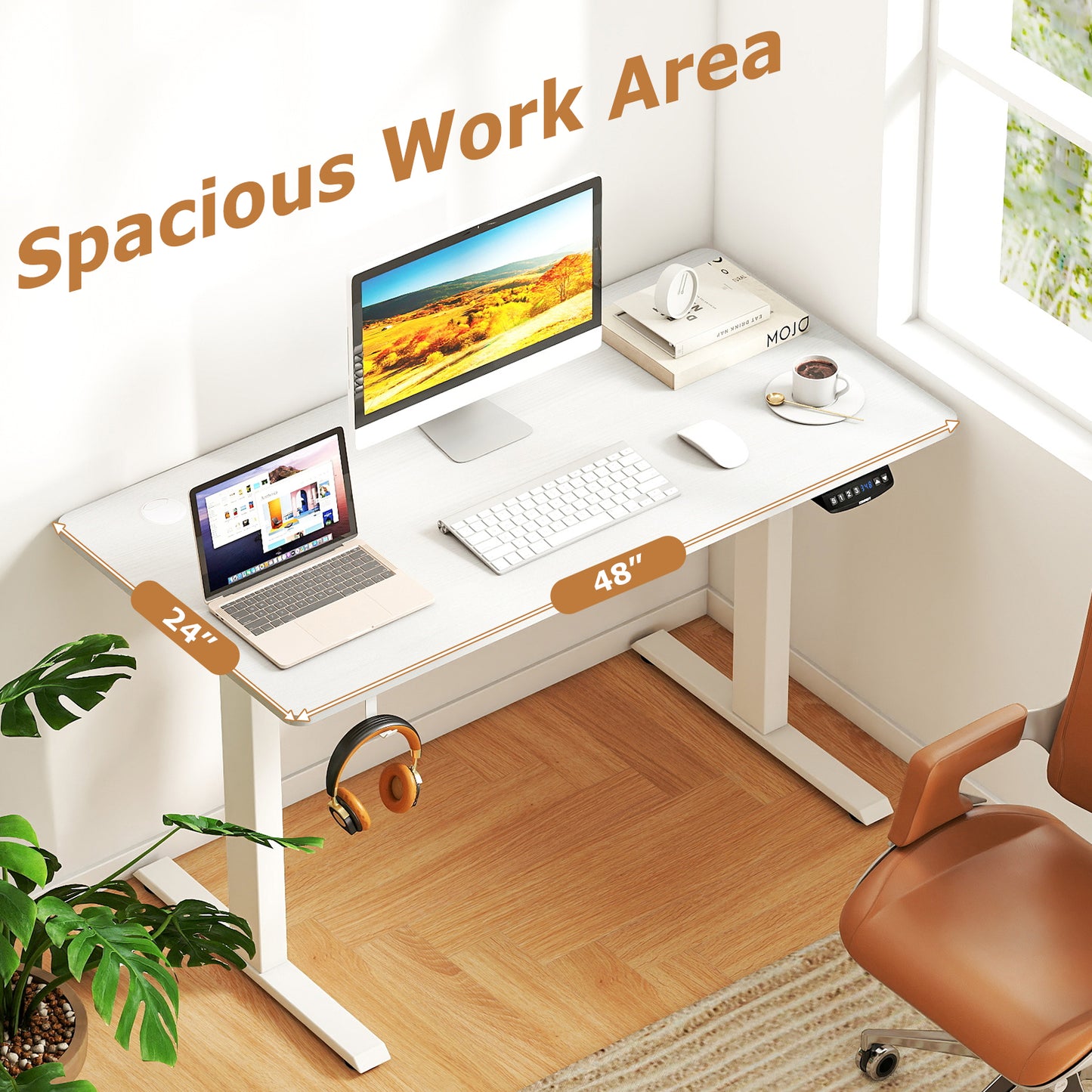 Electric Standing Desk, Height Adjustable, 3 Memory, -S, White Standing Desks at Gallery Canada