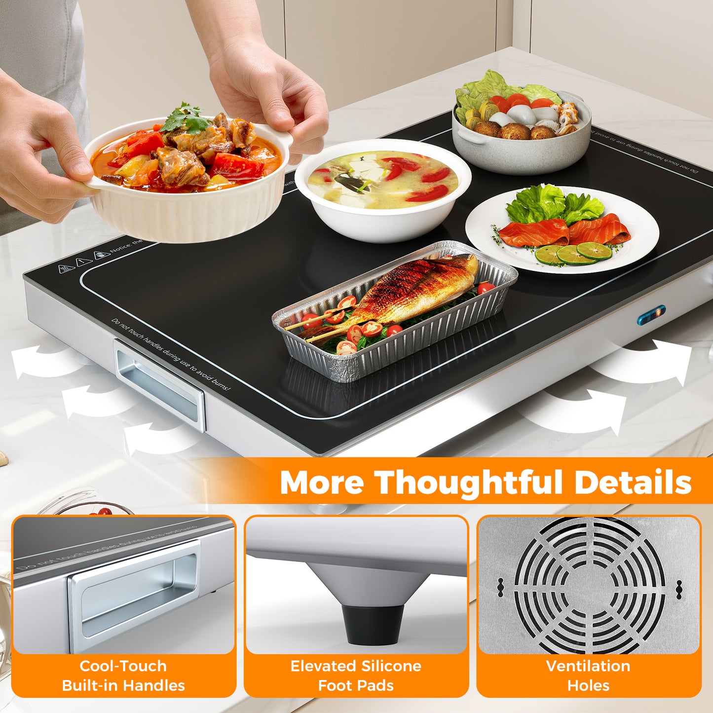 Electric Warming Tray with Adjustable Temperature and Built-In Handles Tempered Glass Food Warmers & Burners at Gallery Canada