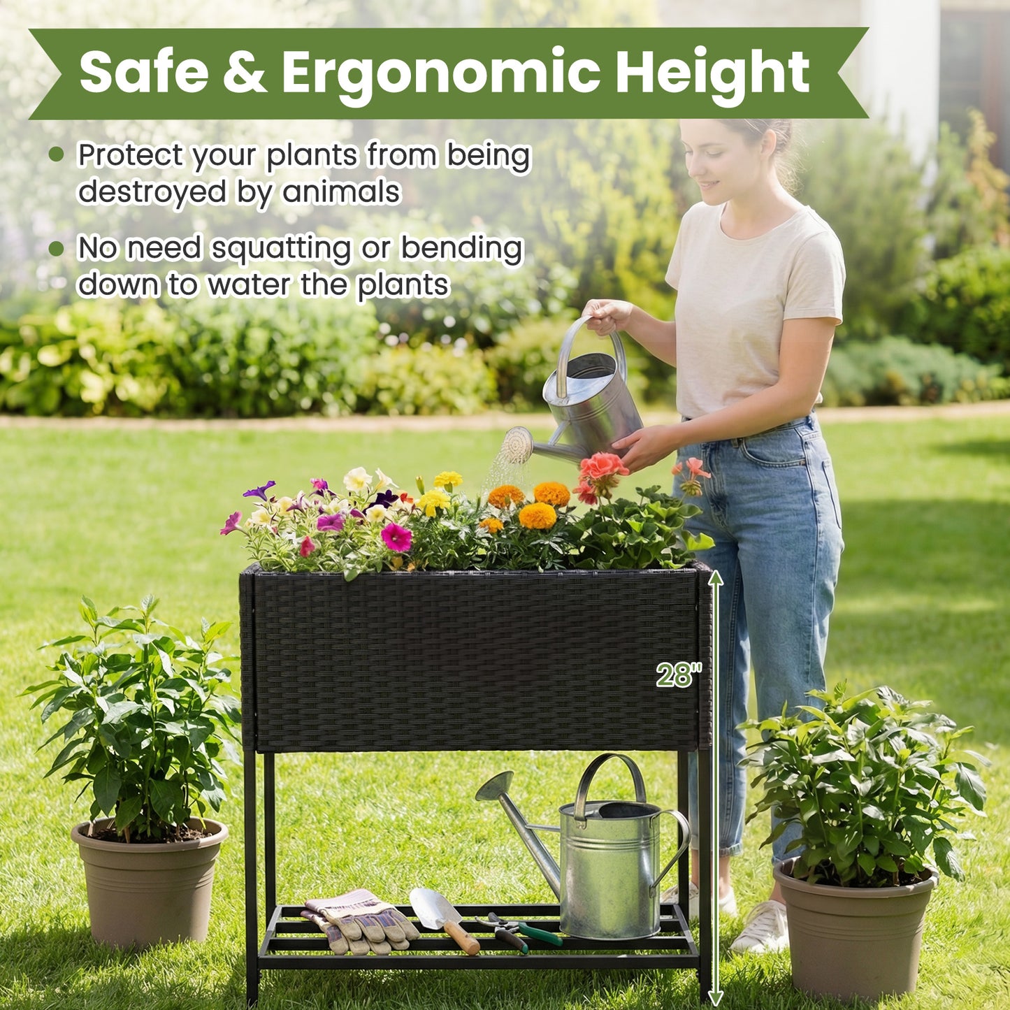 Elevated Garden Planter, Rattan Finish Bottom Shelf Raised Garden Beds at Gallery Canada