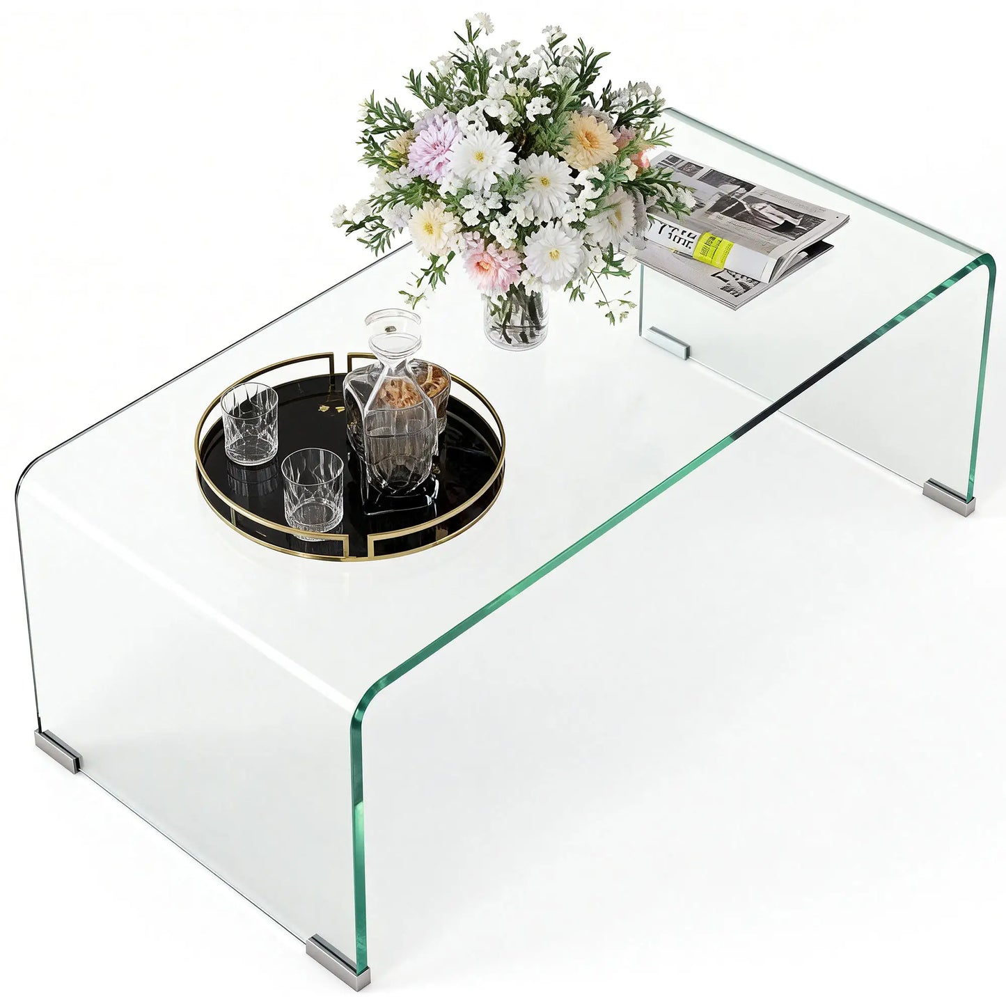 Clear Glass Coffee Table, Modern Rectangle Living Room Table, Safe Rounded Edges Coffee Tables at Gallery Canada