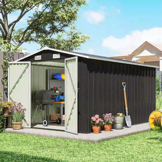 12' x 8' Metal Shed, Heavy Duty Outdoor Storage, Dark Grey Sheds Dark Grey at Gallery Canada