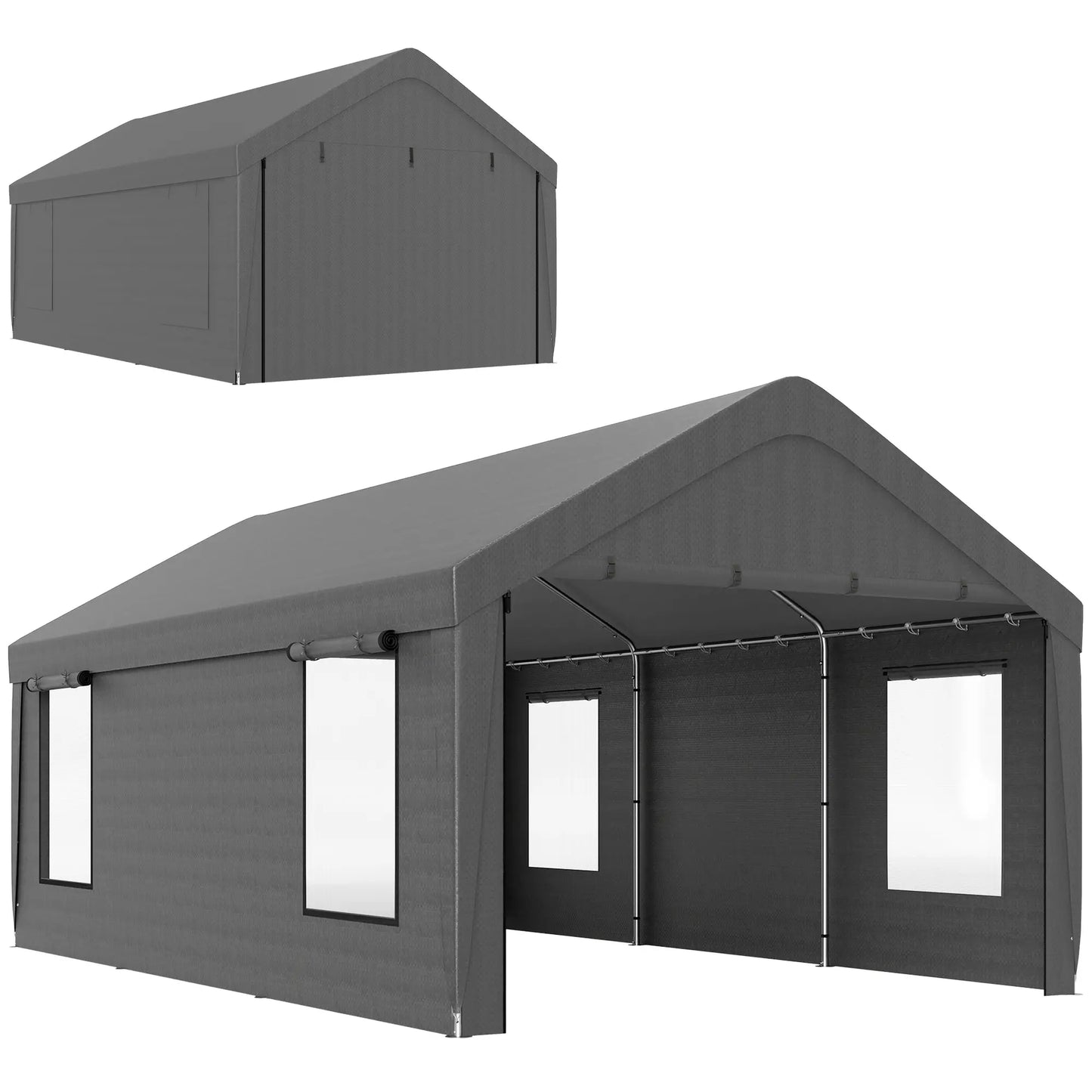 12 x 20ft Carport, 2 Roll-Up Doors, 4 Windows, Dark Grey Car Shelters at Gallery Canada