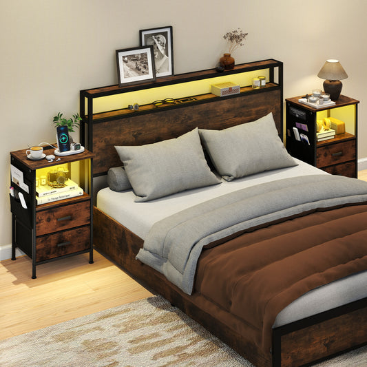 End Table With Charging Station, Set Of 2 Nightstands, 2 Folding Fabric Drawers Nightstands Options at Gallery Canada