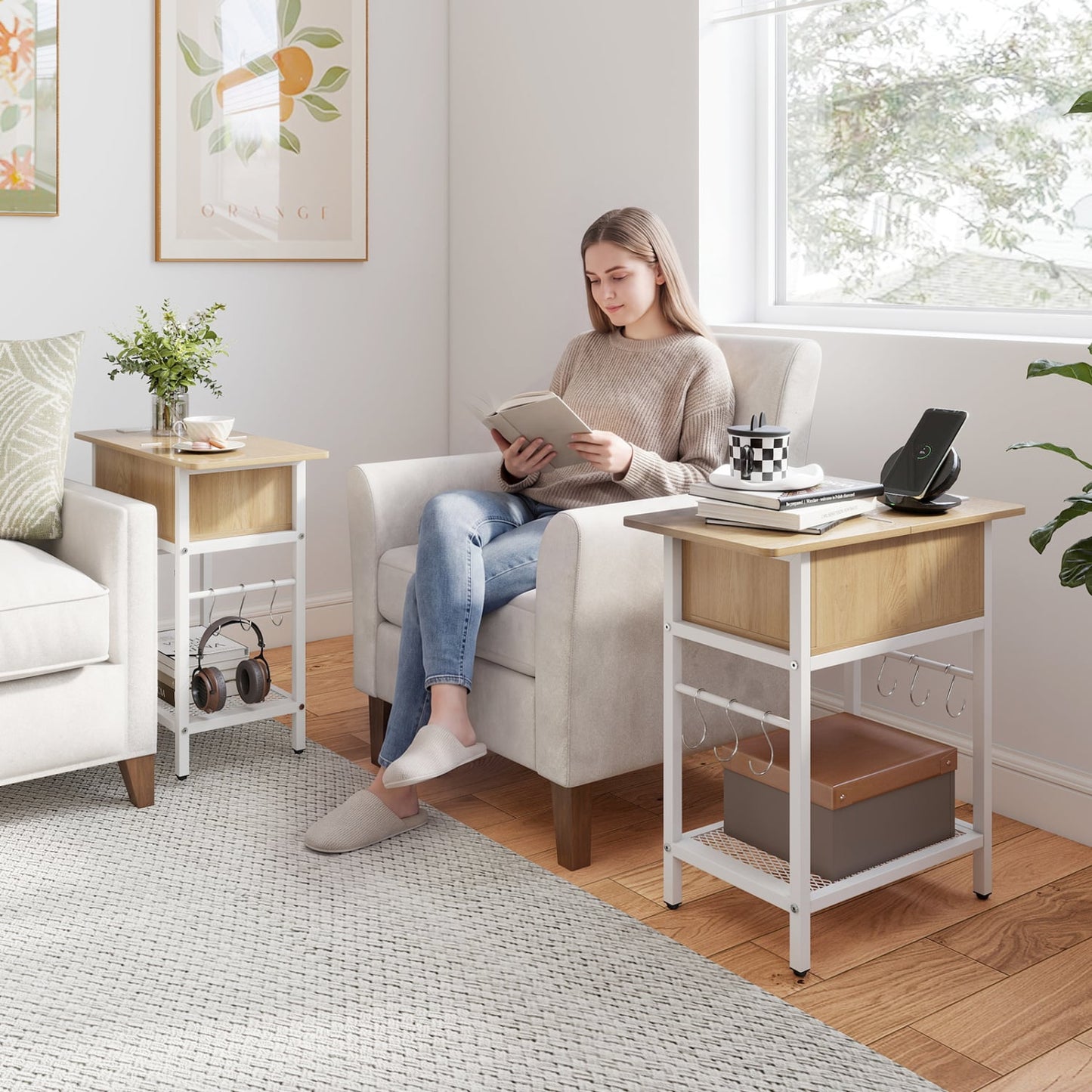 End Table With Charging Station, USB Ports, Flip Top, Natural End & Side Tables at Gallery Canada