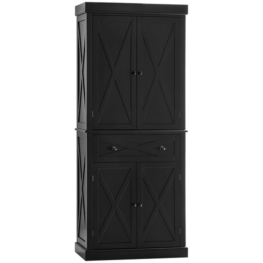 73" Kitchen Pantry, Freestanding Buffet Cabinet, Farmhouse Pantry Cabinets with 4 Doors, Drawer and 4 Adjustable Shelves, Black at Gallery Canada