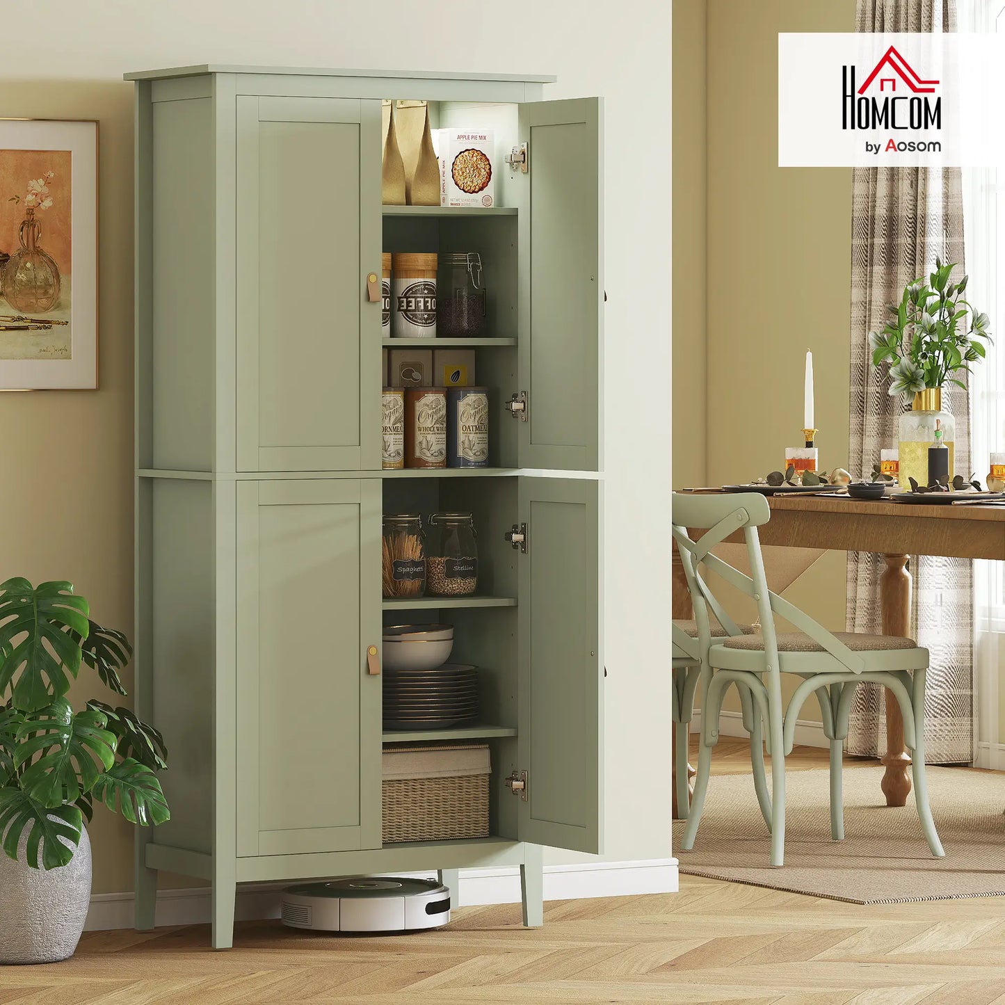 69.5" Tall Kitchen Pantry Cabinet, Motion Sensor LED Light, Green Kitchen Pantry Cabinets at Gallery Canada