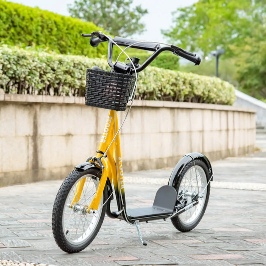 Kids Kick Scooter, Adjustable Handlebar, 2 Brakes, Basket, 16", Orange Scooters Orange, Black at Gallery Canada