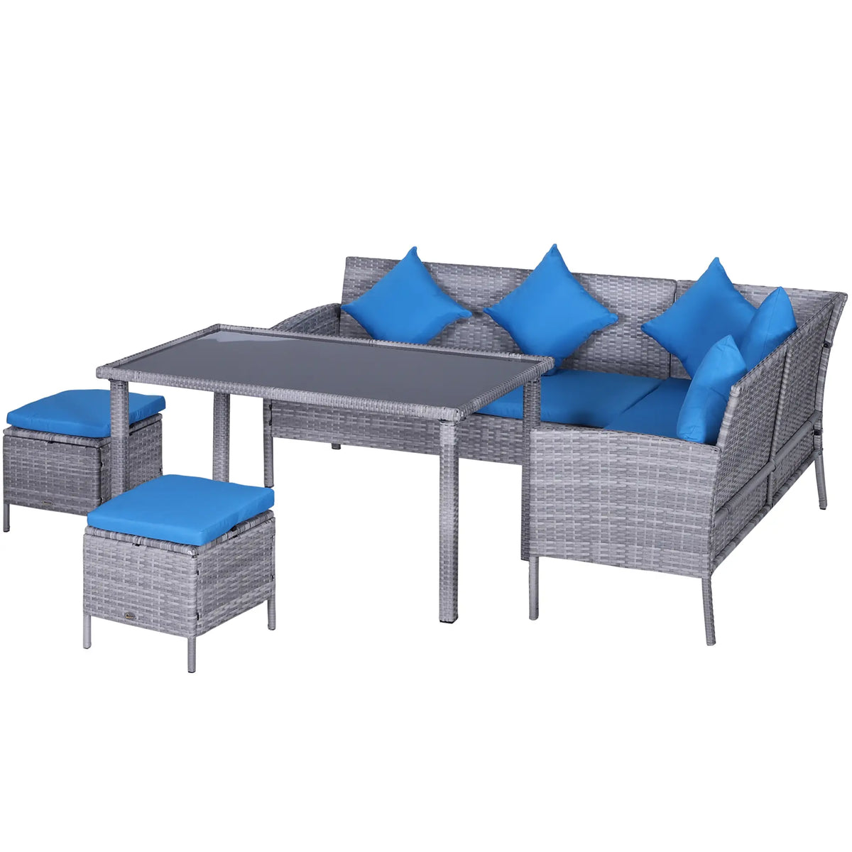 5 Pc Wicker Patio Dining Set, Blue with Cushions, Blue Patio Furniture Sets at Gallery Canada