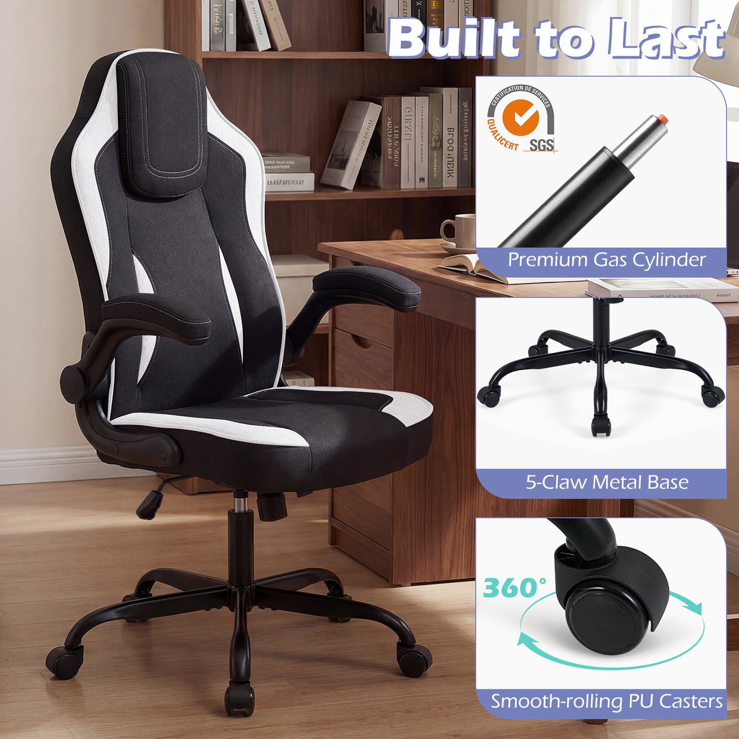 Ergonomic Computer Office Chair with 90° Flip-up Armrests, Black Ergonomic Chairs at Gallery Canada